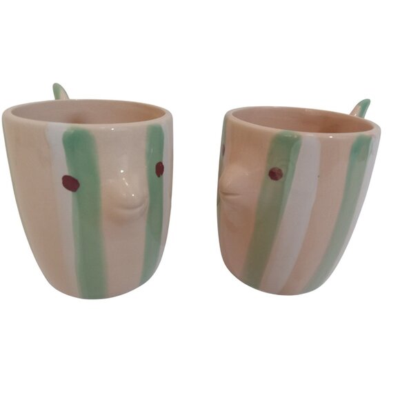Fish Coffee Tea Mugs Peach Green Tail Handles Ceramic - Picture 2 of 7